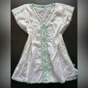 Letarte cotton coverup with sea green embroidery, size S